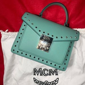 MCM Patricia Satchel Studded Mint Park Ave Leather